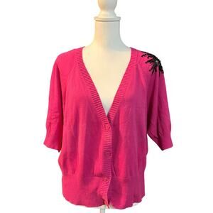 Vintage Y2K Torrid Fuchsia Pink Crop Cardigan Black Sequins Size 3x